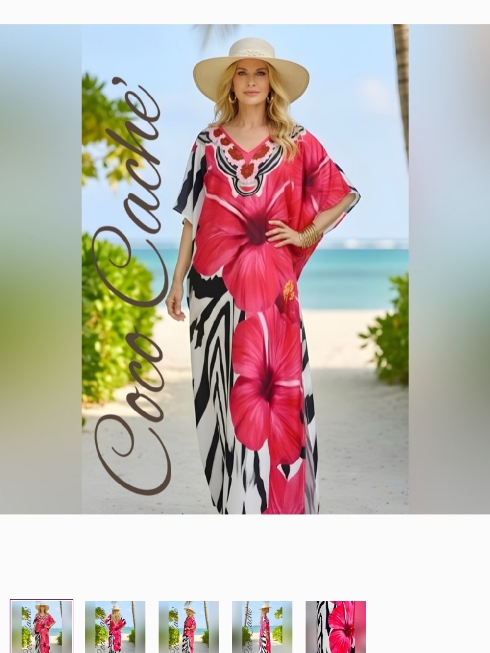 Tropical full length Kaftan/Swim Cover-Up, One size